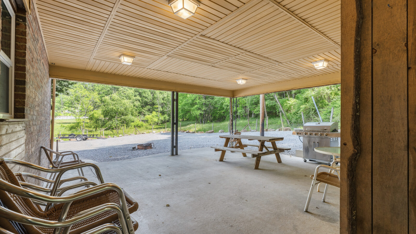 Covered patio with grill