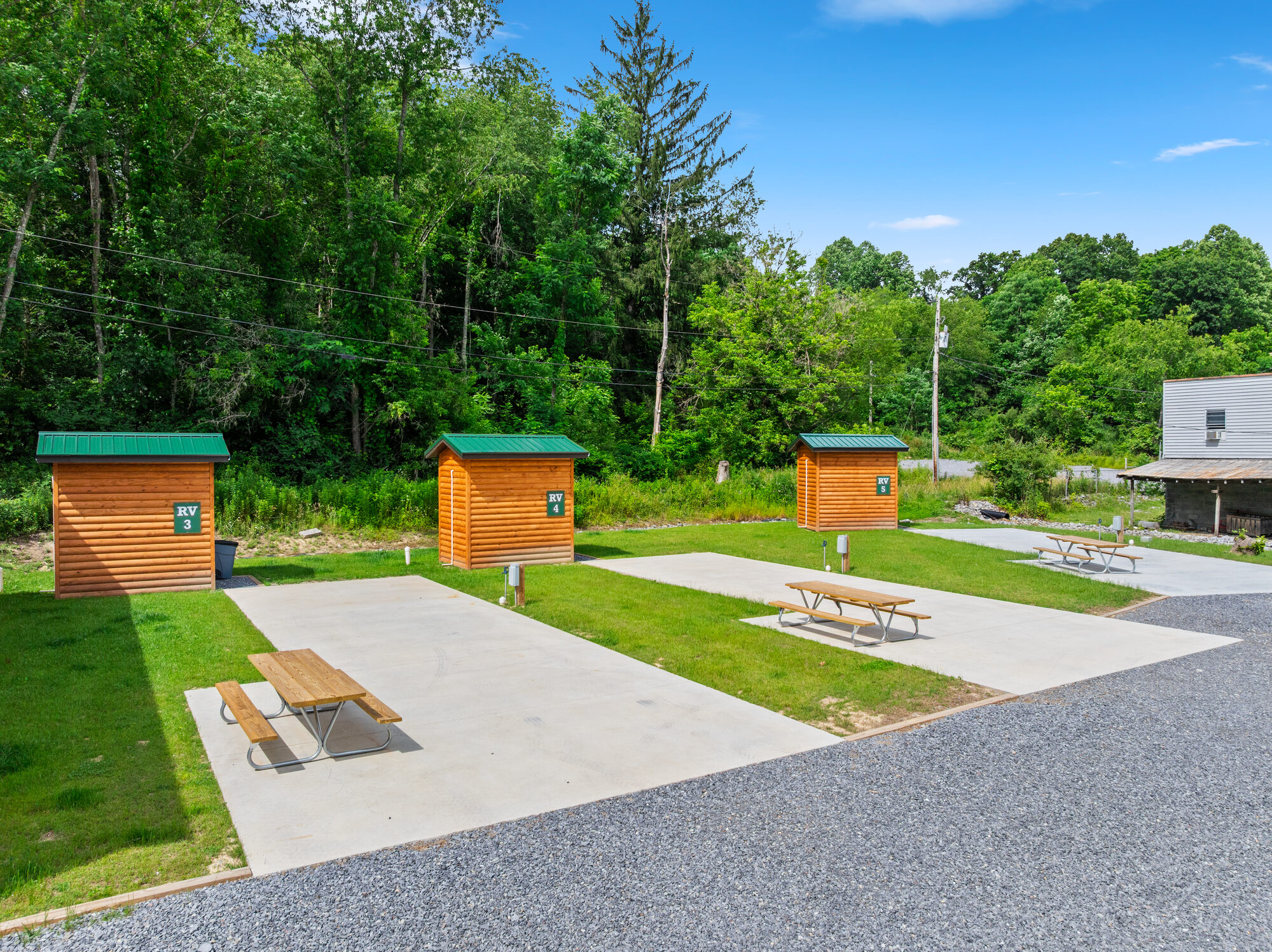 Nature Lane RV sites with picnic tables and mountain views at Buffalo Trail Resort