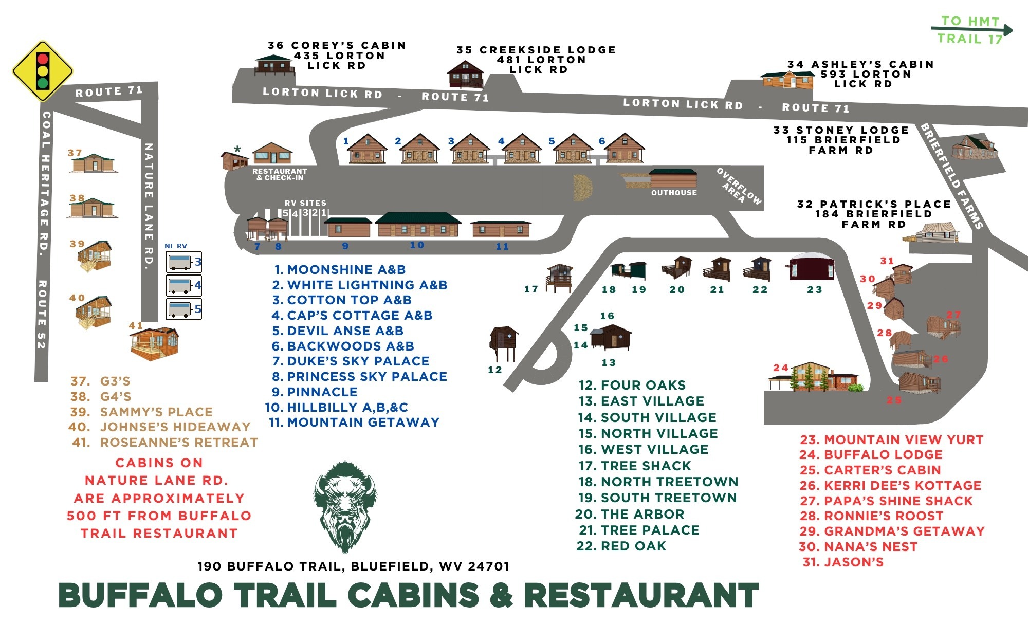 Buffalo Trail Resort map showing all property locations