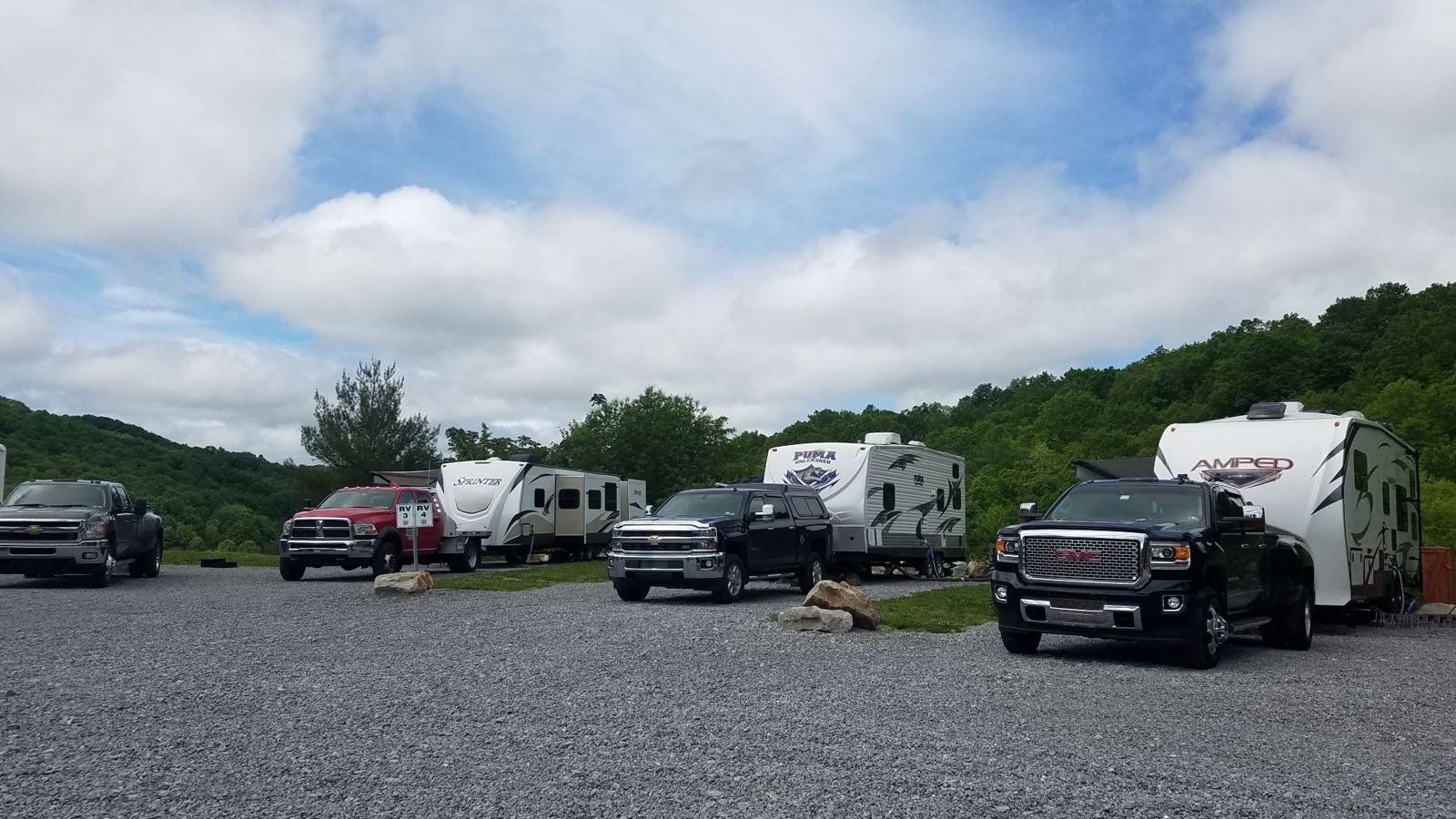 Back-in RV sites with mountain views